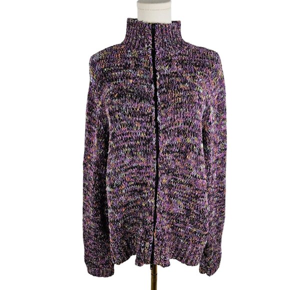 Chicos Sweater Cardigan Zig-Zag Weave Purple Zip-Up Size XL - Picture 1 of 9